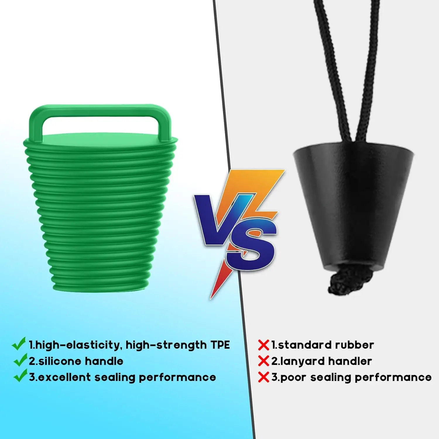 Kit de tapones de imbornal para Kayak, 8 Uds., con mangos de silicona, 2 tamaños, tapones de imbornal, agujeros de drenaje, tapón antideslizante, fácil instalación - imagen 3