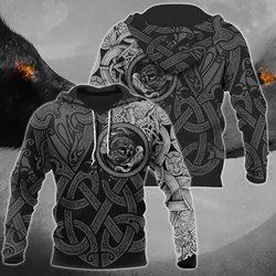 Sudadera con capucha Unisex – Estampado 3D lobo blanco y negro