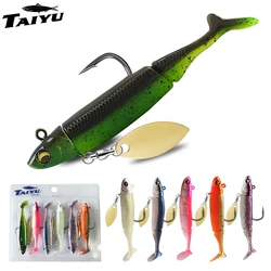 TAIYU, juego de 6 piezas, 9cm, 15g, anzuelo con cabeza de plomo, cola en T, señuelo de pesca envuelto en plomo, cebo suave, brillo nocturno, señuelo de pesca de mar, cebo suave im