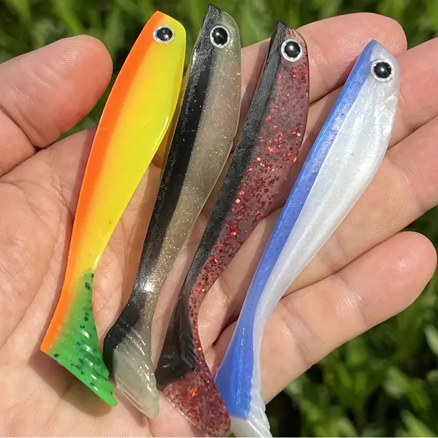 Wobbler de 5 piezas para pesca de Lucio, señuelos artificiales de cola en T, cabeza de plantilla, gusanos de goma blanda, carpa, Swimbait hecho a mano - imagen 2