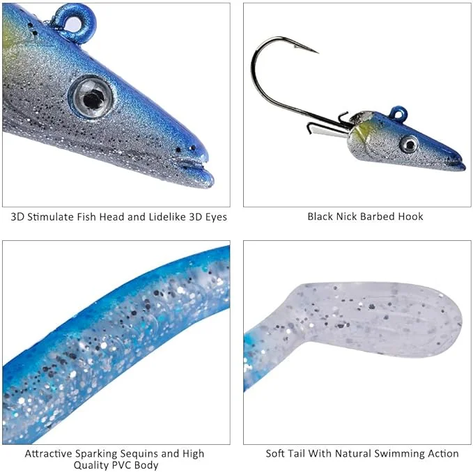 Señuelos de Pesca Goture de 11 cm y 22 g, Señuelos de Pesca Suaves con Cabeza de Plomo, Señuelos de Silicona con Anzuelo, Señuelos de Hundimiento para Agua Salada y Agua Dulce - imagen 2