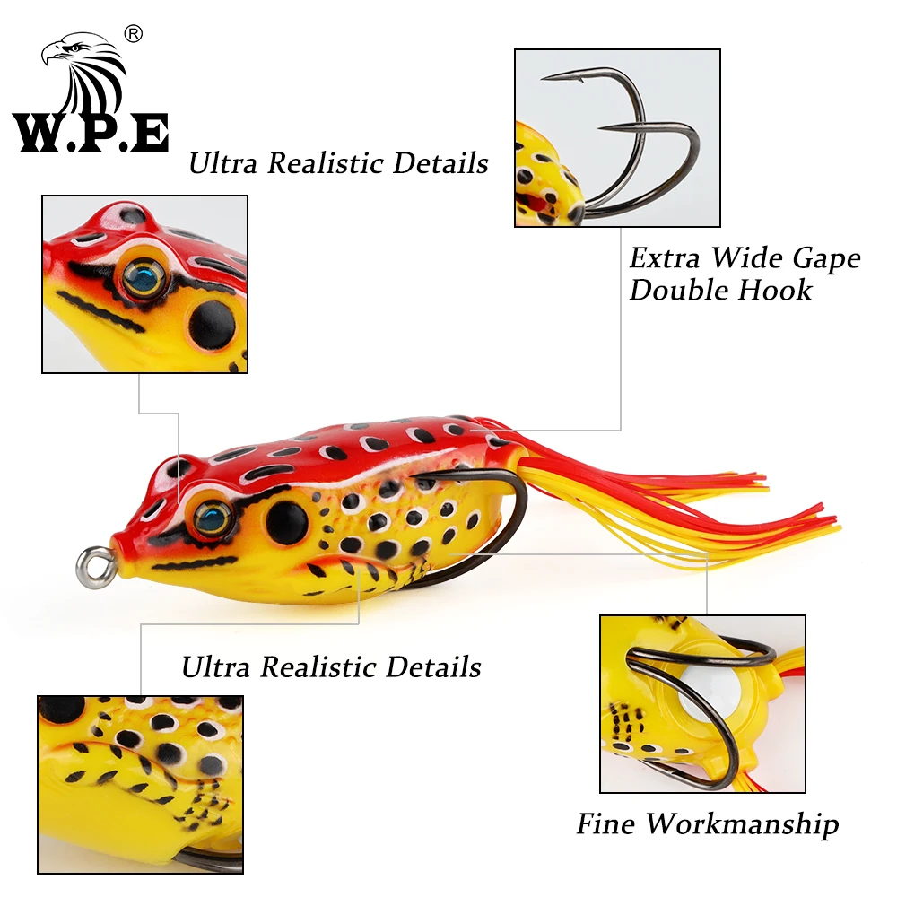 W.P.E-señuelo de rana Multicolor, 1 piezas, 6cm, 17,7g, cuerpo hueco, cebo suave de plástico, aparejos de pesca con doble gancho - imagen 4