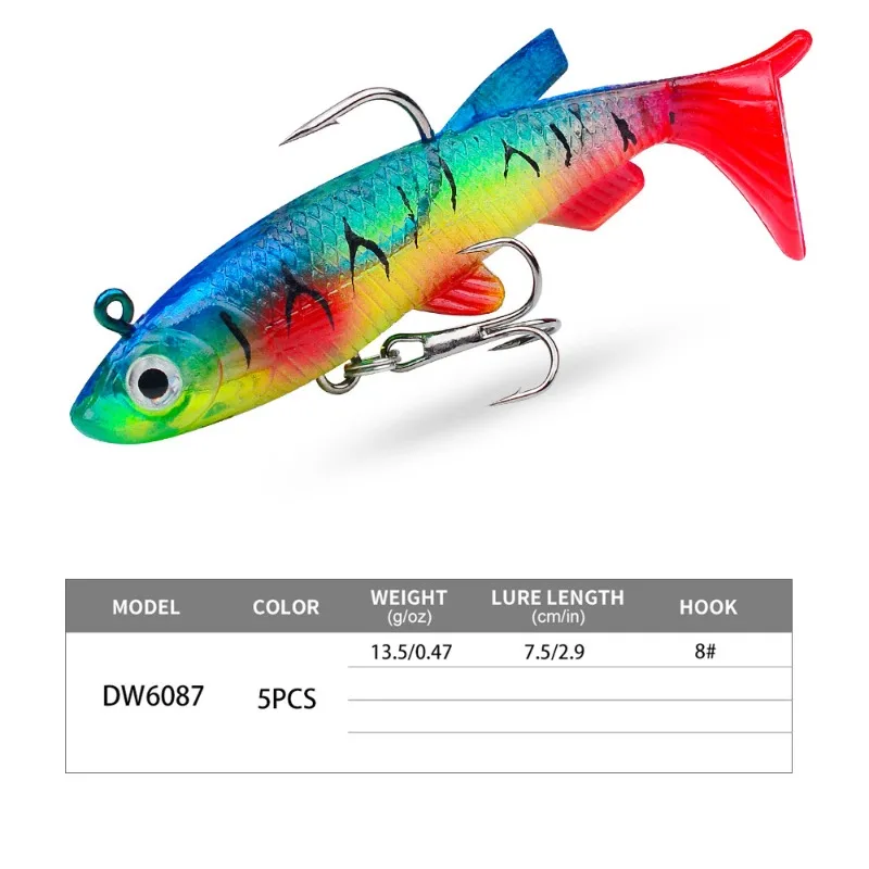 Luya-Paquete de cebos de plomo para pesca, cebo suave de cabeza de plomo de 7,5 cm y 13,5g, cebo biomimético para pesca en barco, cola en T - imagen 3