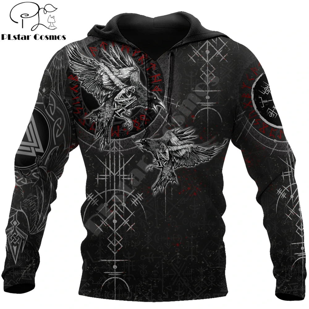 Huginn y Muninn Raven Valknut Tattoo 3D completamente estampado Sudadera con capucha y sudadera para hombre Sudaderas con capucha con cremallera unisex Chándales casuales KJ895 - imagen 4