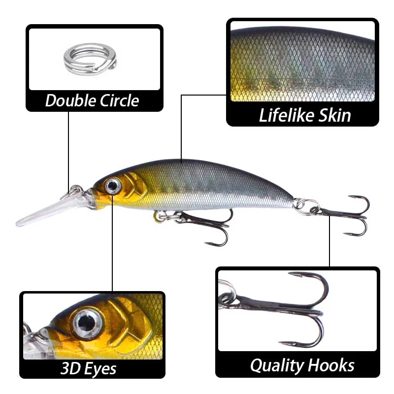 10 Uds señuelo de pesca Minnow manivela cebo tres ganchos Artificial Wobbler Jig Swimbait ojos 3D para señuelo aparejos de pesca - imagen 2