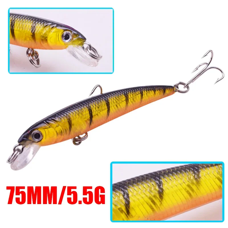 Señuelo de pesca Minnow, 7,5 cm, 5,5g, Swimbait Topwater, Wobblers con anzuelos triples, cebo duro Artificial, aparejos de pesca Crankbait, 1 ud. - imagen 4