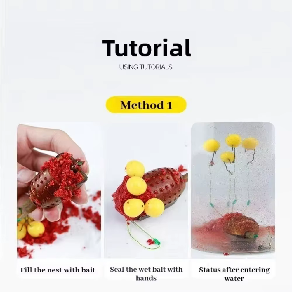 Jaula para cebo de pesca de aleación de aluminio, grupo de flotadores de cuatro anzuelos, juego de pesca con cuatro anzuelos, jaula para cebo, diseño antienredos, flotador de jaula para cebo - imagen 4