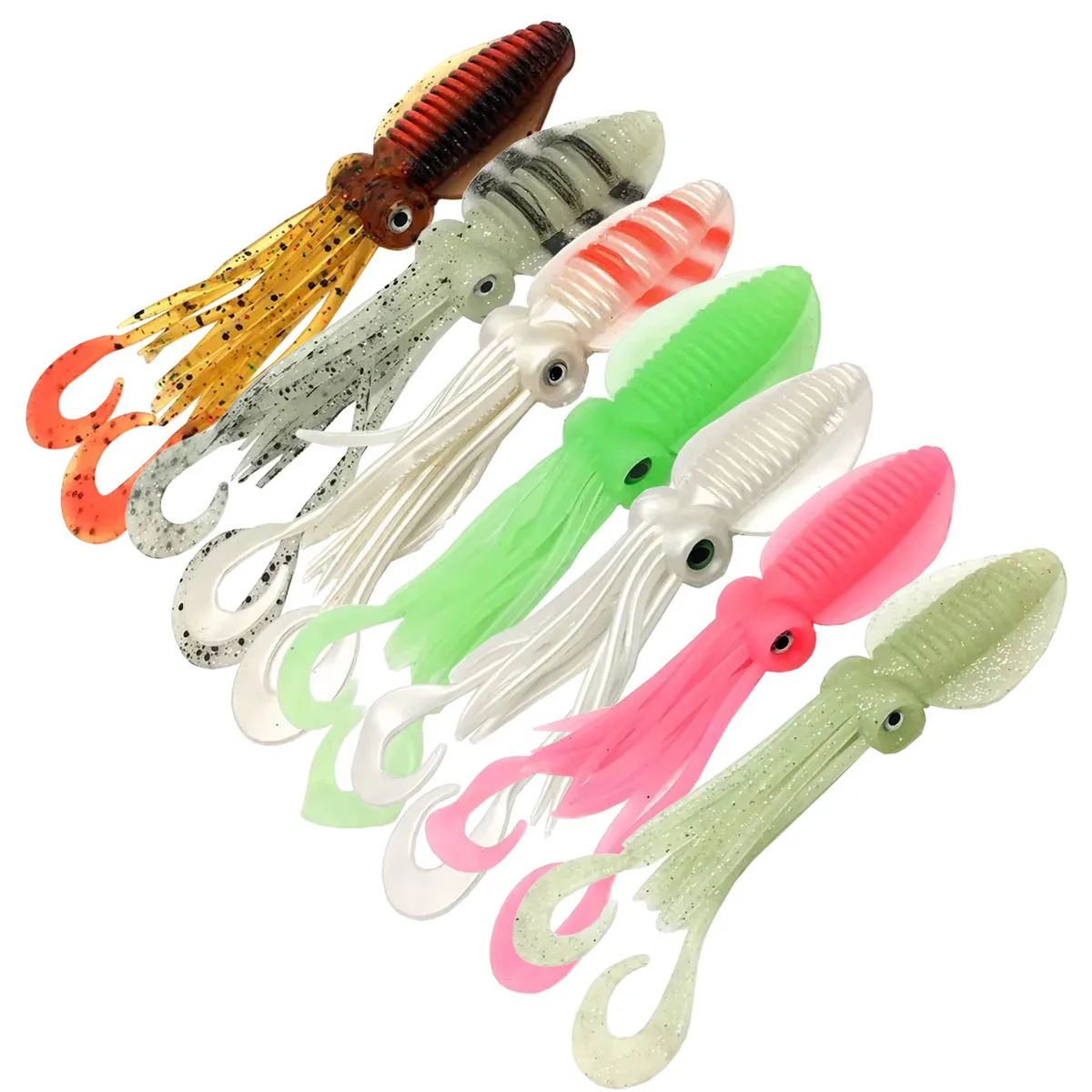 Señuelos de atún para pesca con plantilla de calamar UV, faldas de pulpo de 12/15/18cm, señuelo de plástico suave para pesca en el mar, 5 uds.