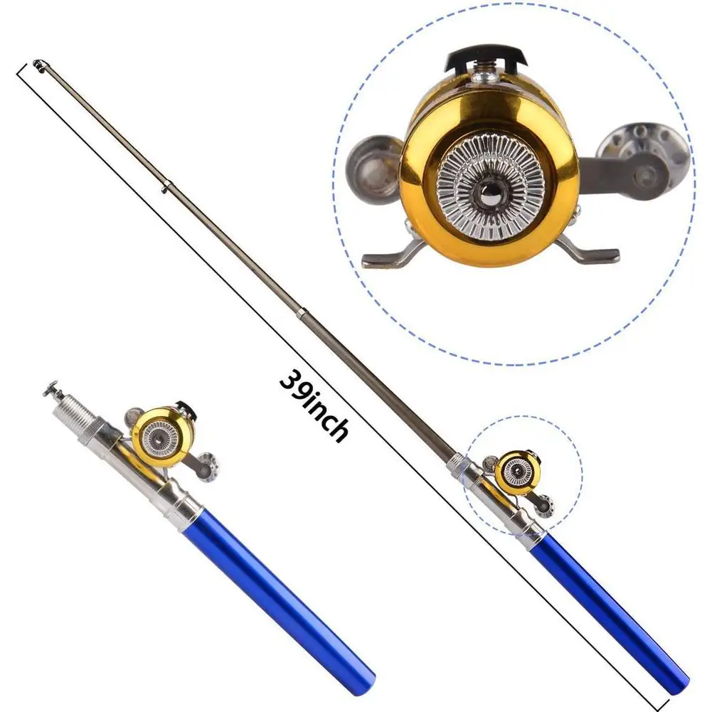Mini caña de pescar telescópica portátil, ultraligera, con forma de bolígrafo, accesorios de pesca para río, lago, carrete, 1m - imagen 5