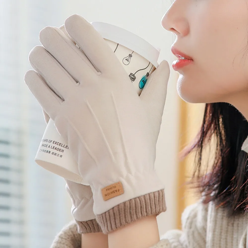 Prácticos guantes de gamuza para mujer, de felpa y gruesos, a prueba de viento, guantes gruesos de invierno para mujer, guantes cálidos y suaves para ciclismo - imagen 3