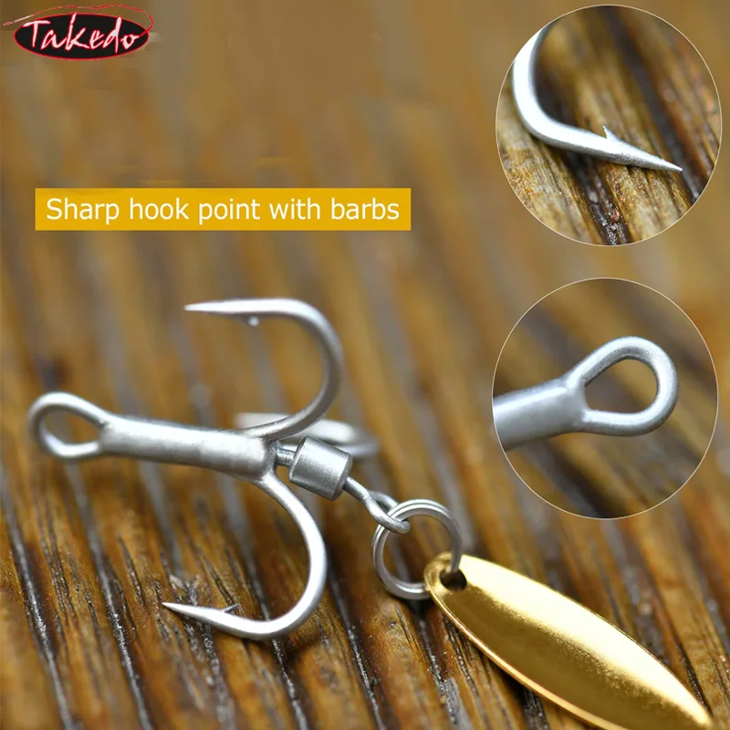 TAKEDO 10PCS/Caja 1 #   2 #   4 #   6 #   8 #   10 #   Anzuelo triple con cuchara giratoria, anzuelo de pesca de acero rico en carbono, anzuelos giratorios con lentejuelas - imagen 4