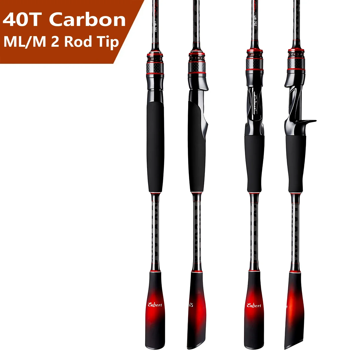 Caña de pescar con señuelo de fibra de carbono 40T con 2 puntas, caña giratoria/caída ML M, accesorios de equipo de caña de pescar para lubina y trucha - imagen 2