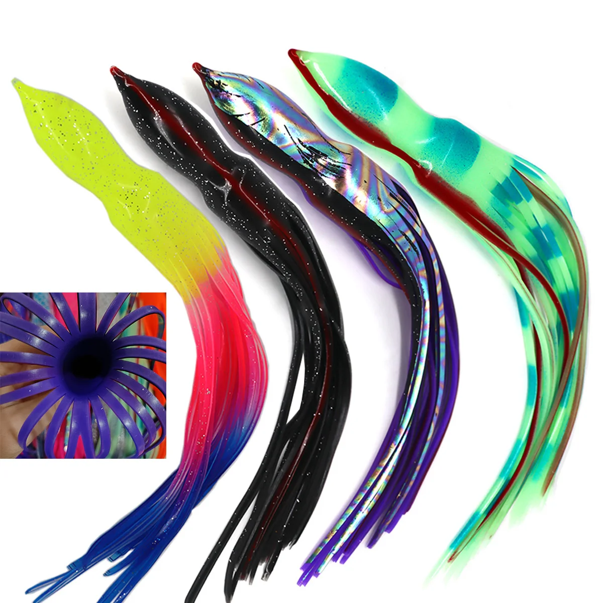 10 Piezas de Señuelos de Pesca de Calamar de PVC Suave de 12 Pulgadas, Señuelos Artificiales de Pulpo, Falda de Repuesto para Pesca de Marlin con Curricán - imagen 5