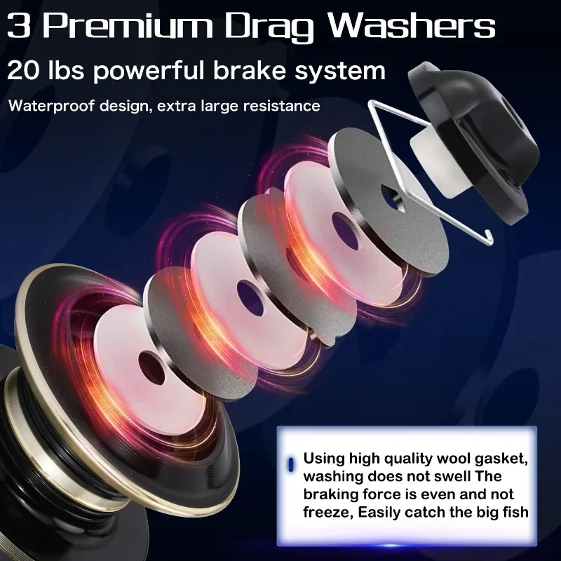 Sougayilang-carrete de Pesca giratorio 2000: 1, Ratio de engranaje, arrastre máximo de 12kg, carrete de carpa, carrete de aluminio con sedal de Pesca de 3000 m, 5,2-500 - imagen 4