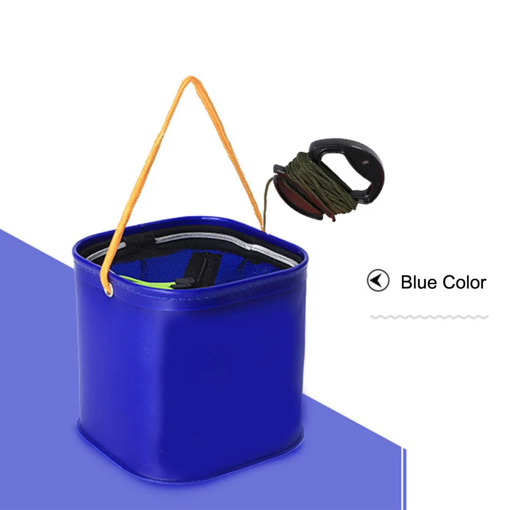 Cubo de agua plegable de EVA con cinturón de cuerda, caja de aparejos de pesca al aire libre, bolsa plegable de Camping, estuche de accesorios para peces - imagen 3