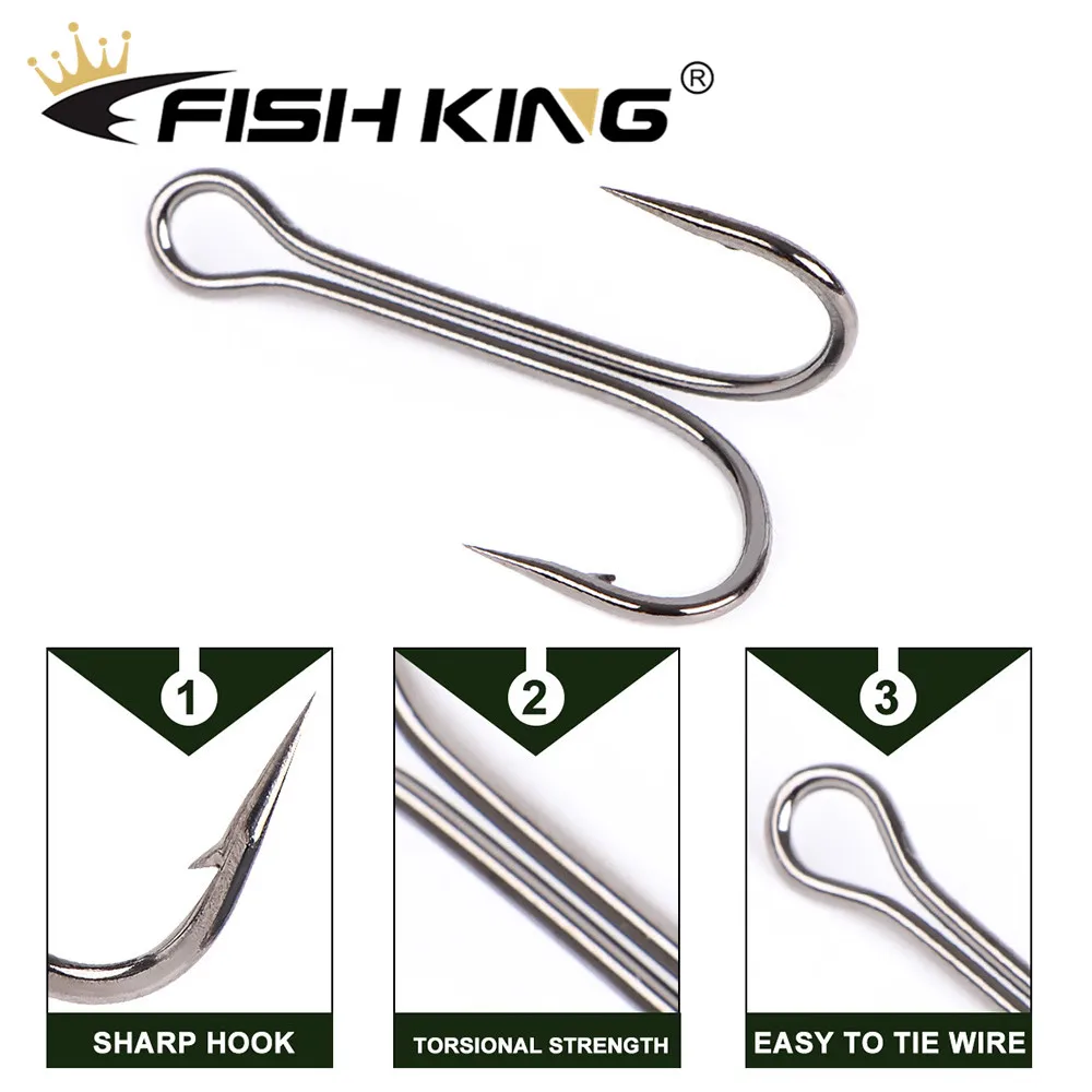 FISH KING 20 unids/pack anzuelos de pesca anzuelos dobles anzuelo de carpa con púas para señuelo de gusano suave anzuelos dobles de acero rico en carbono - imagen 3