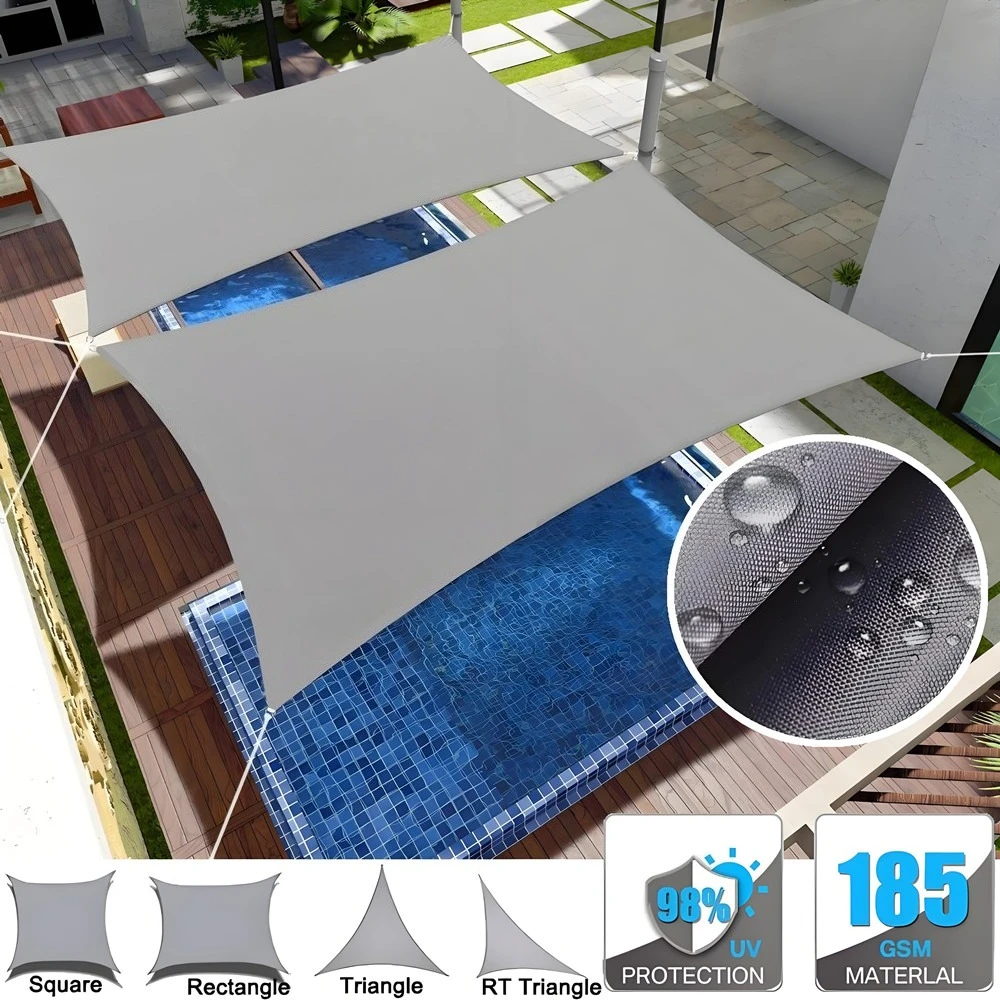 Vela de sombra de sol gris, vela impermeable para jardín al aire libre, dosel para Patio, fiesta, toldo de protección solar, tela de sombra de bloque UV 98% con cuerda gratis