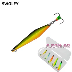 SWOLFY 5 uds. Señuelos de pesca en hielo de invierno cucharas 5g 5,5 cm plantillas de aleación de Zinc Micro peces señuelos artificiales cebo duro de Metal