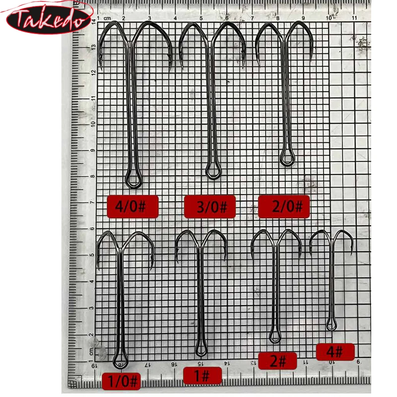 TAKEDO 10PCS SDL-38BC Doble Gancho 6 # -4/0 corte Delta Point anzuelo de pesca de caña larga anzuelos de pesca de acero al carbono señuelo de rana - imagen 3