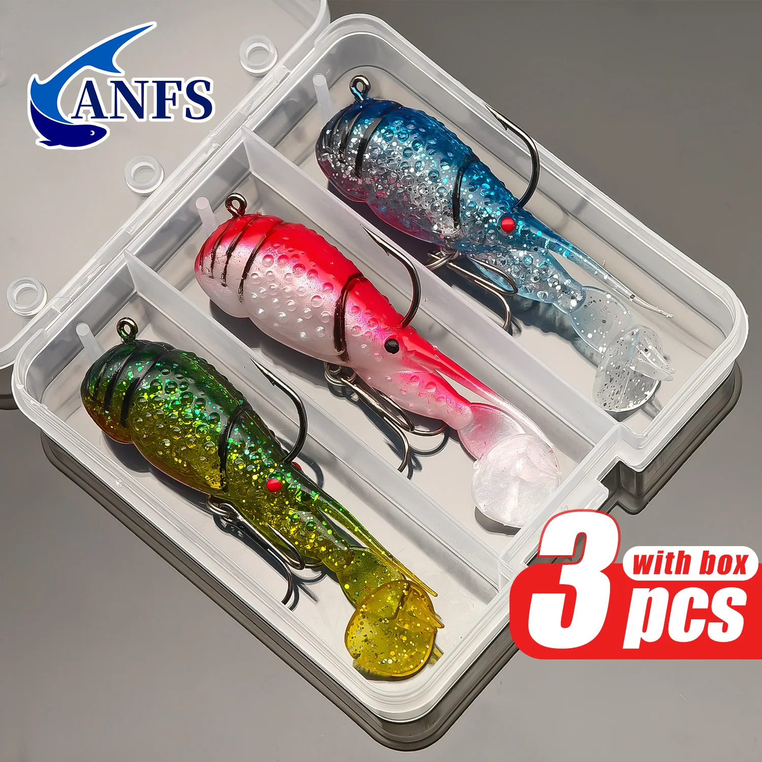 ANFS 3 uds 21g/0,739OZ Kit de señuelos tipo camarón, señuelo de pesca suave para pesca en agua dulce y salada