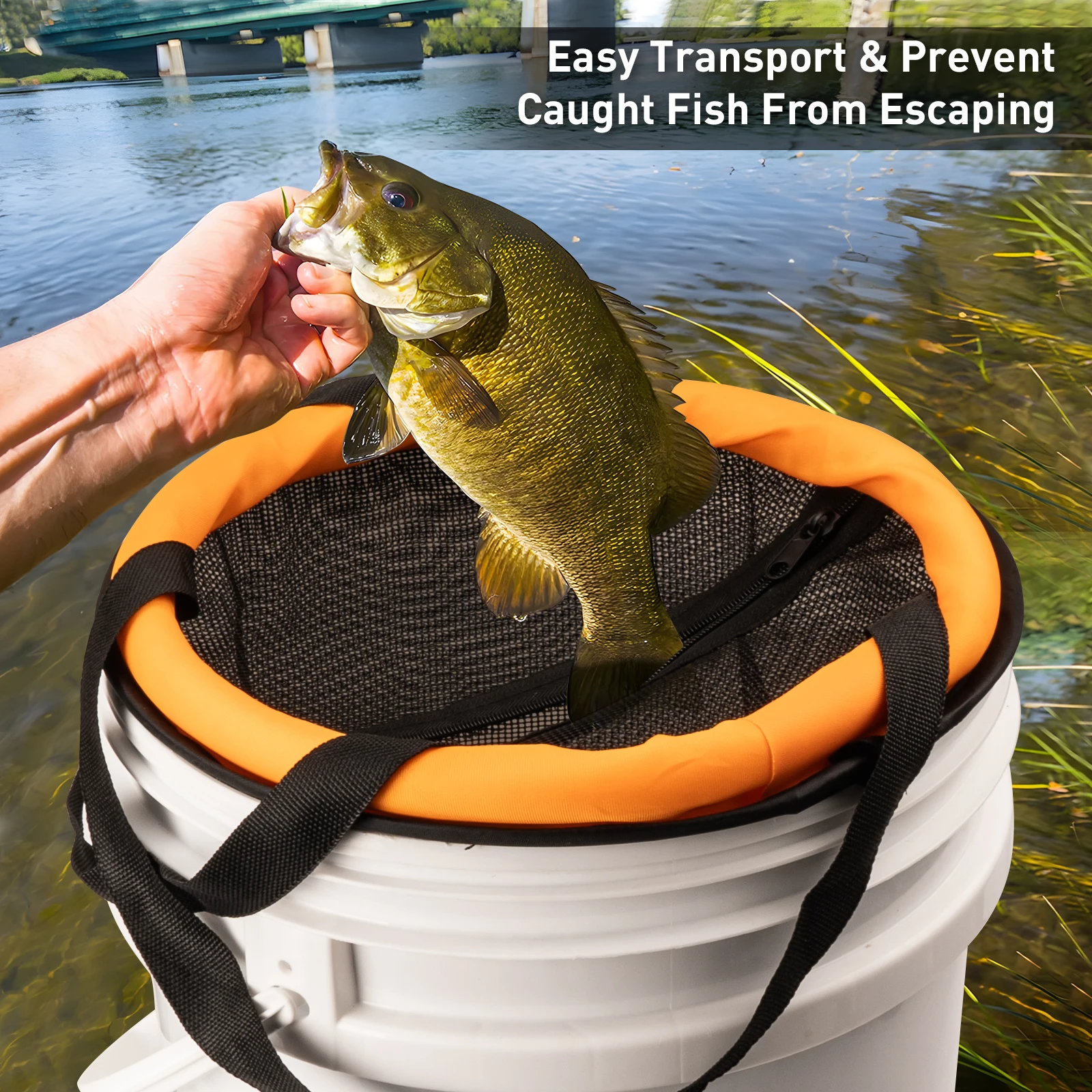 Cesta flotante para peces plegable – Malla de goma – Uso en cubos - imagen 3