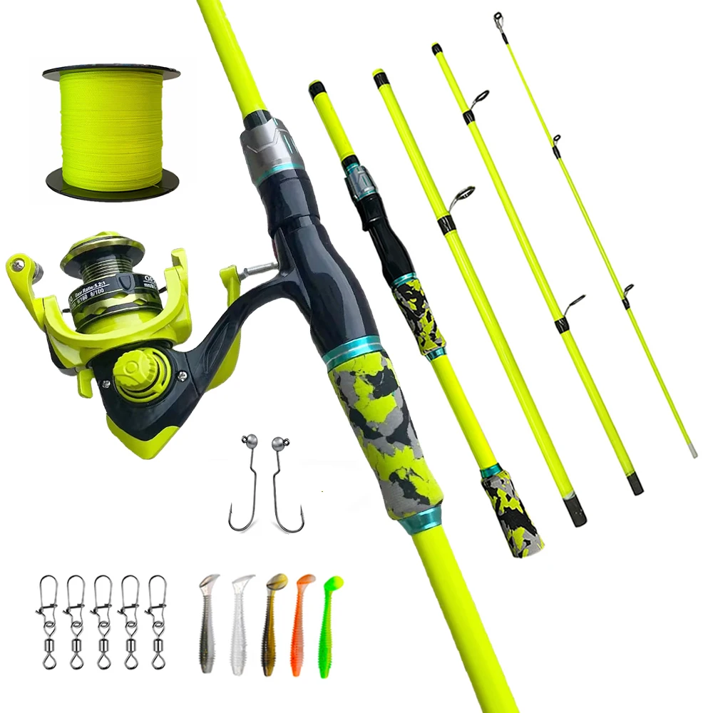 Combo de caña de pescar y carrete de 1,8/2,1 m, caña de señuelo de larga distancia de 4/5 secciones + rueda giratoria 2000/3000 con anzuelos de cebo suave, Kits completos - imagen 2