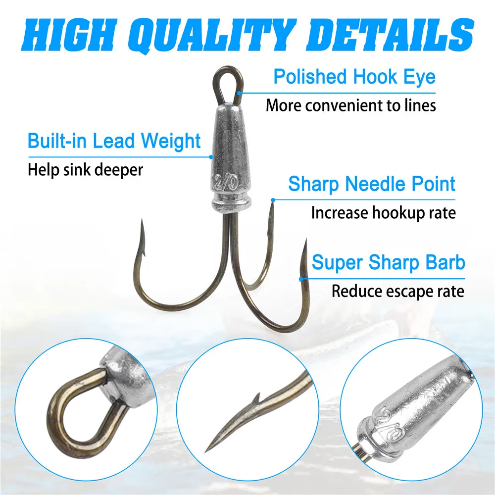 Anzuelos de enganche de piezas, anzuelos triples pesados, anzuelos grandes para pesca de lubina y salmón, 30g, 40g, 60g, 80g, 10 unidades - imagen 2