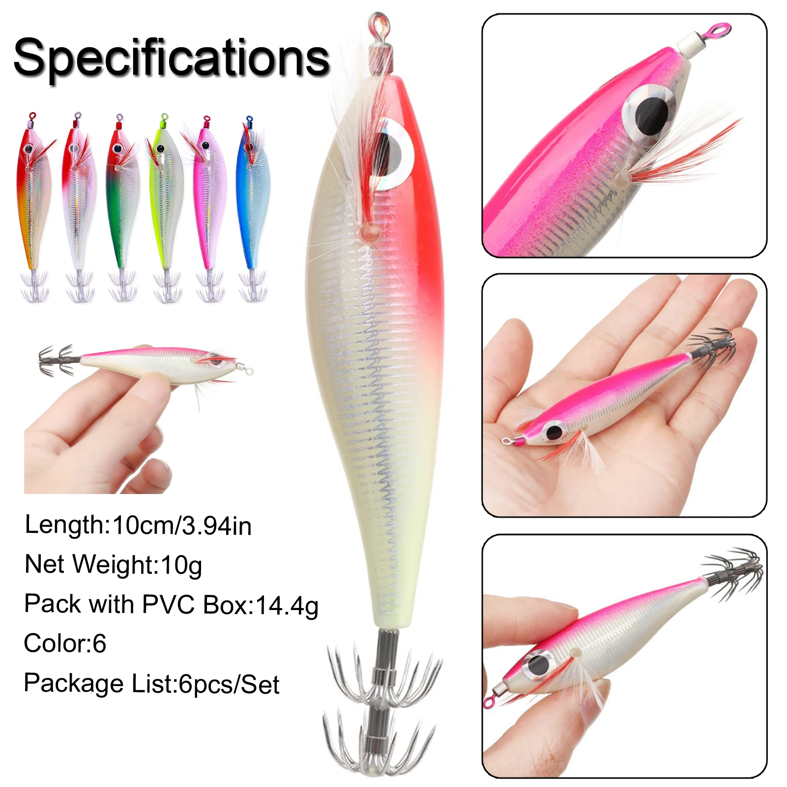 Señuelo de pesca de camarones, plantilla de calamar, camarones de madera Artificial, anzuelo de calamar, señuelos de sepia, cebos de pulpo, 10CM, 10G - imagen 3