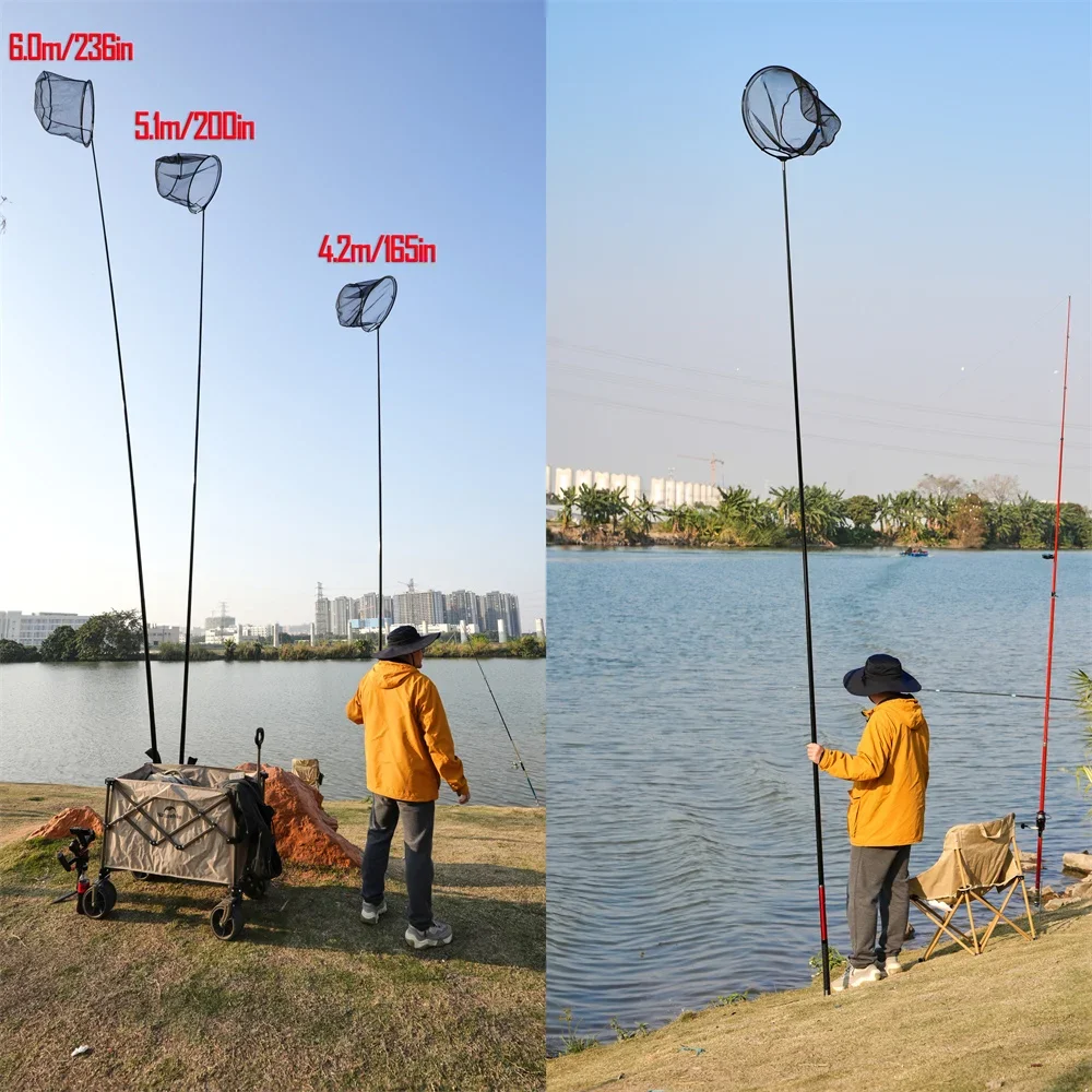 Marca MBLN, Red de pesca telescópica en roca de 6 m/236 pulgadas, plegable hasta 58 cm, fibra de carbono multicapa, resistente a la corrosión, liviana - imagen 5
