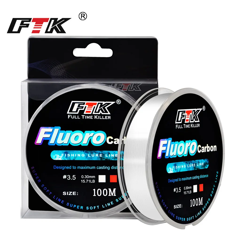 Línea de pesca con revestimiento de fluorocarbono FTK, 100M, línea líder de monofilamento de fibra de carbono de 4,13LB-34,32LB, línea de hundimiento para pesca de carpa - imagen 3