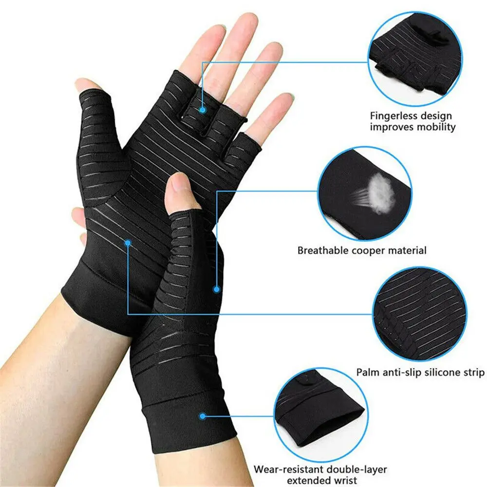 Guantes de compresión de cobre en negro con diseño ergonómico