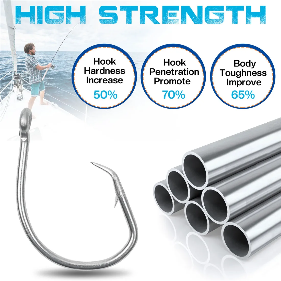 10 Uds. Anzuelos circulares de pesca de acero inoxidable, tiburón, atún, cebo vivo, anzuelos de bagre, juego grande de agua salada, anzuelo de pesca en línea de espacio ancho - imagen 5