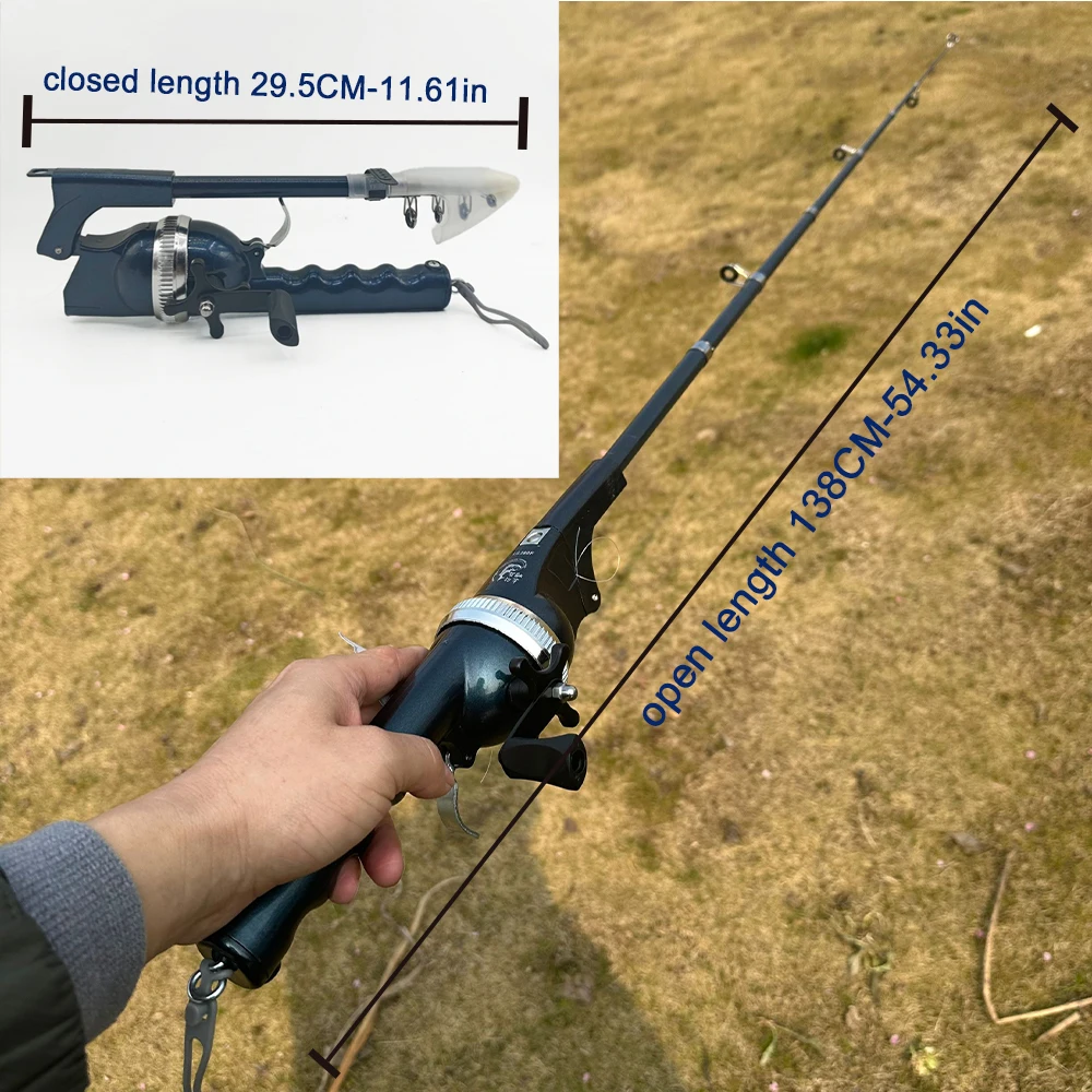 Juego de caña de pescar plegable integrada y carrete cerrado con línea, accesorios para aparejos de pesca, cañas de señuelo de fundición portátiles de 1,38 m - imagen 5