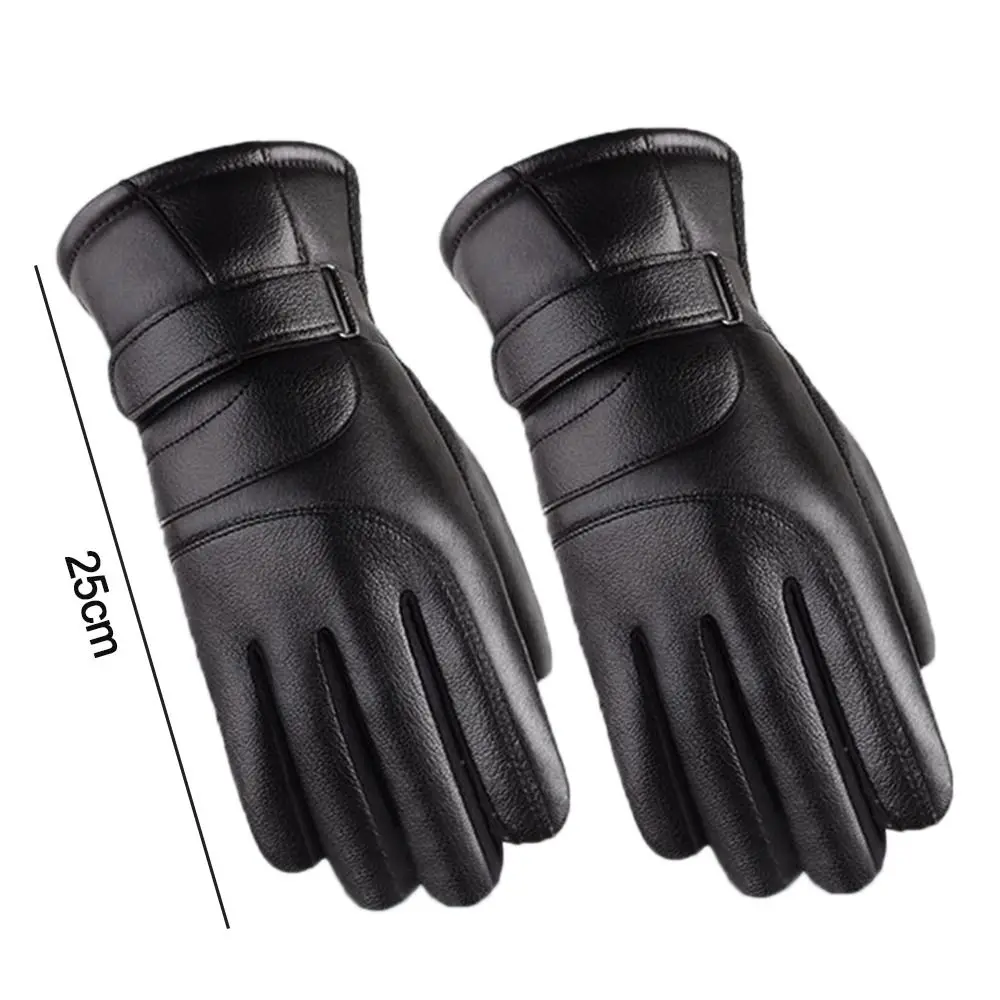 Guantes de cuero polar para otoño e invierno con pantalla táctil, manoplas cálidas peludas, manoplas gruesas de felpa con dedos completos - imagen 5