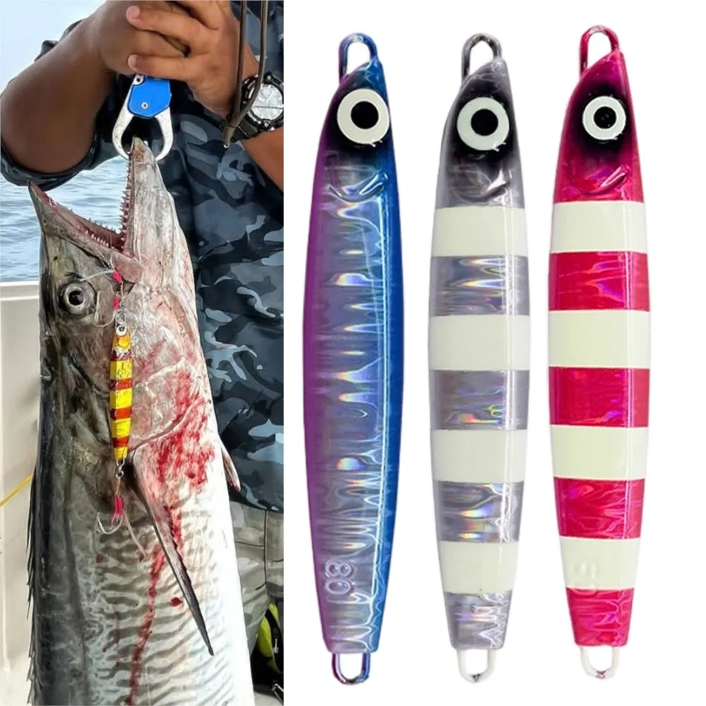 Jigging en alta mar para agua salada, plantilla de Metal de 80g120g160g, señuelo de atún 3D, cebo duro para lubina, Mahi Marlin, caballa, aparejos de pesca para barco - imagen 3