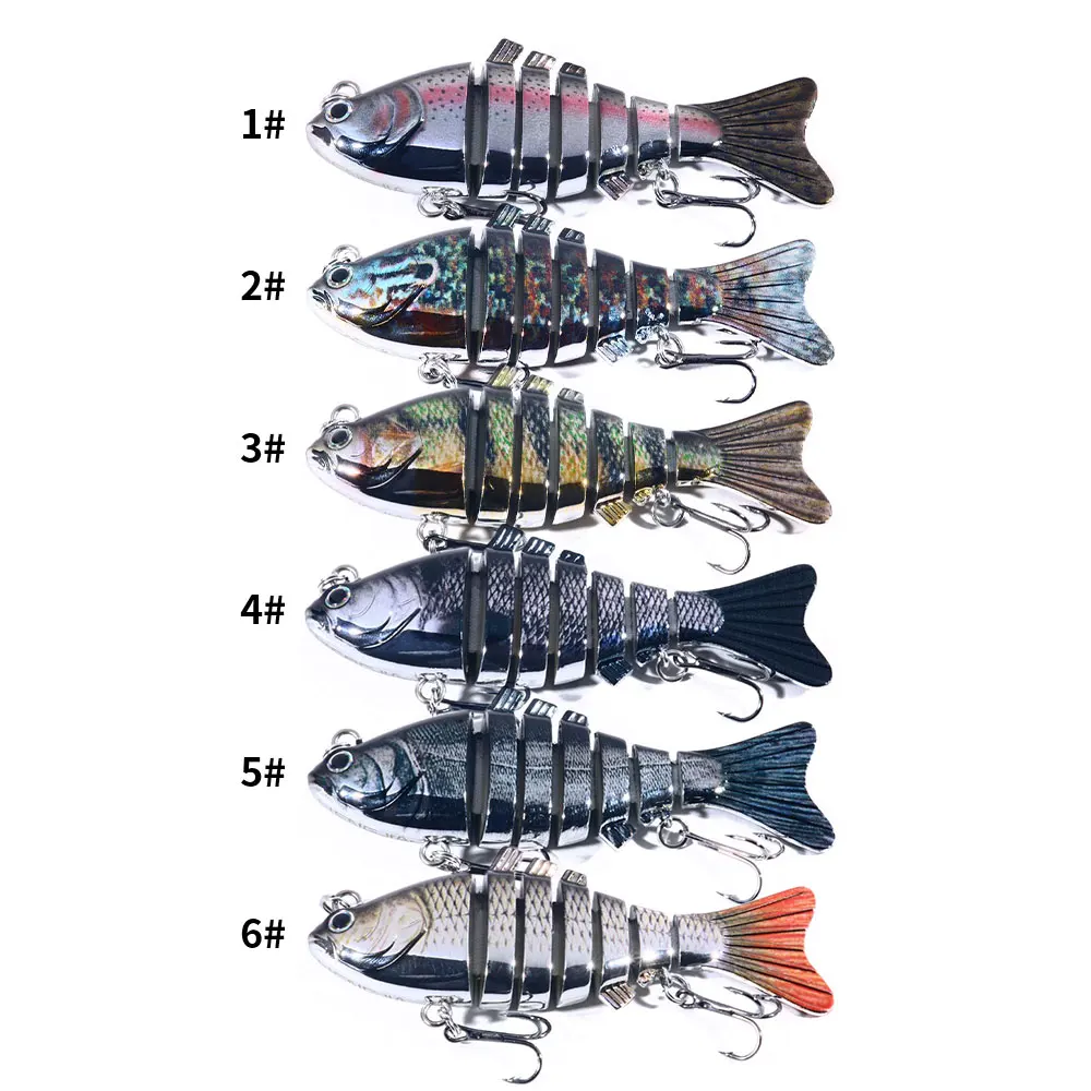 Señuelo de Pesca de 10cm y 24g con ojos 3D, señuelo duro de Pesca realista de 7 segmentos, Crankbait con 2 anzuelos, cebos de Pesca para lubina - imagen 4