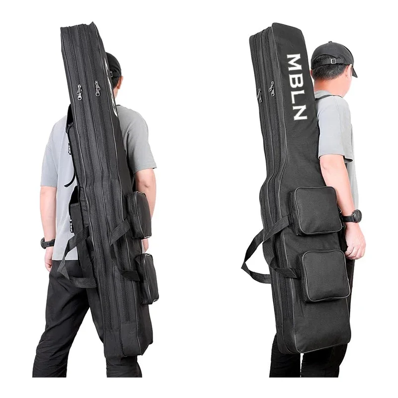 Marca MBLN, bolsa para caña de pescar plegable de 150cm/59 pulgadas, poliéster 600D duradero, diseño de 2 capas con 4 bolsillos laterales, para pesca al aire libre - imagen 5