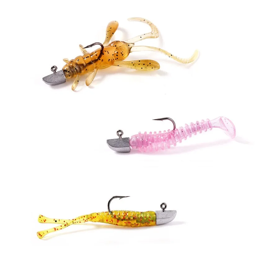Mini anzuelo de gusano ponderado para pesca, cabeza de anzuelo, Swimbait, gusano de lubina, señuelo de plástico blando, 0,5g-1,5g, agua dulce, 5 piezas - imagen 5