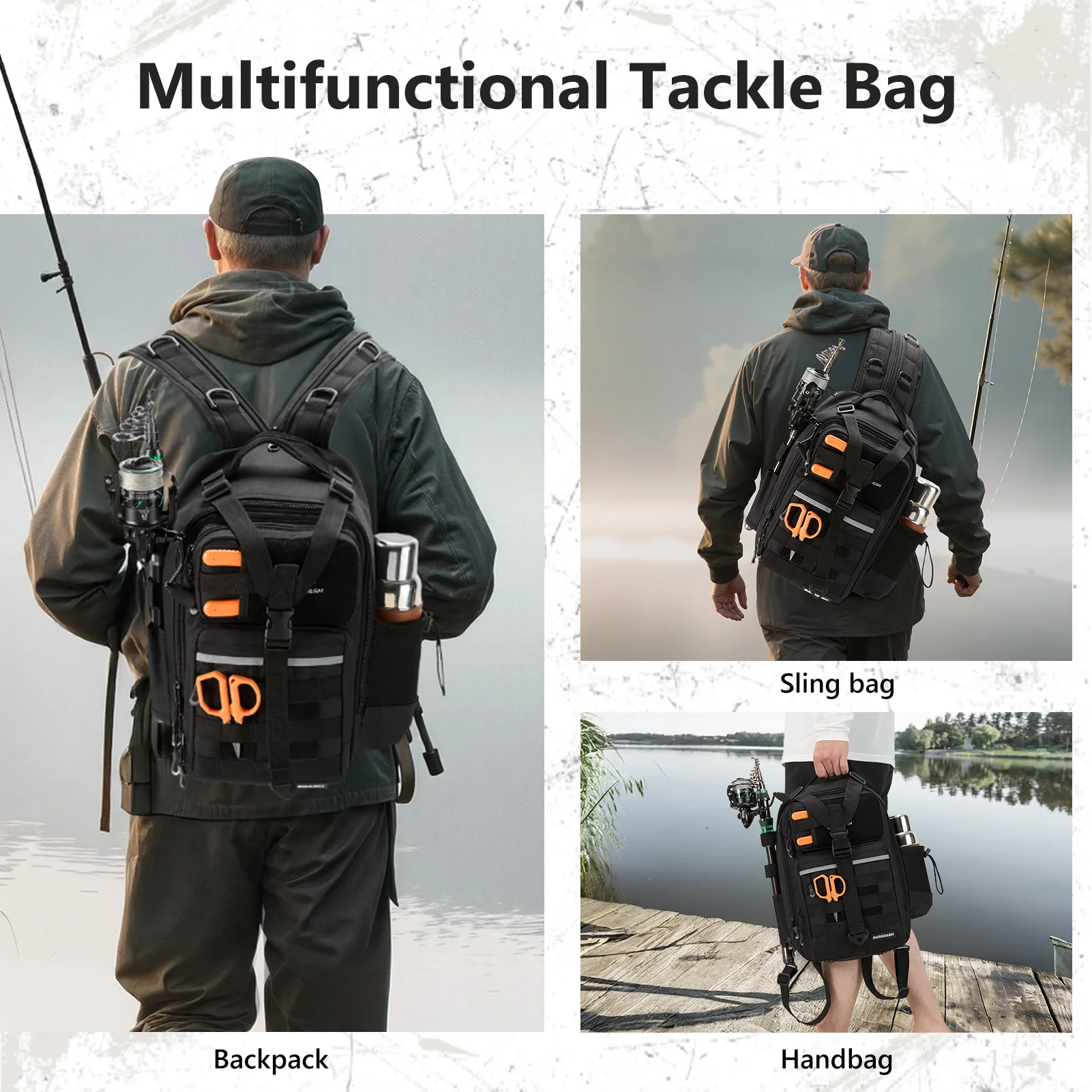 Mochila de pesca convertible BASSDASH FP07 – Impermeable soporte caña - imagen 4