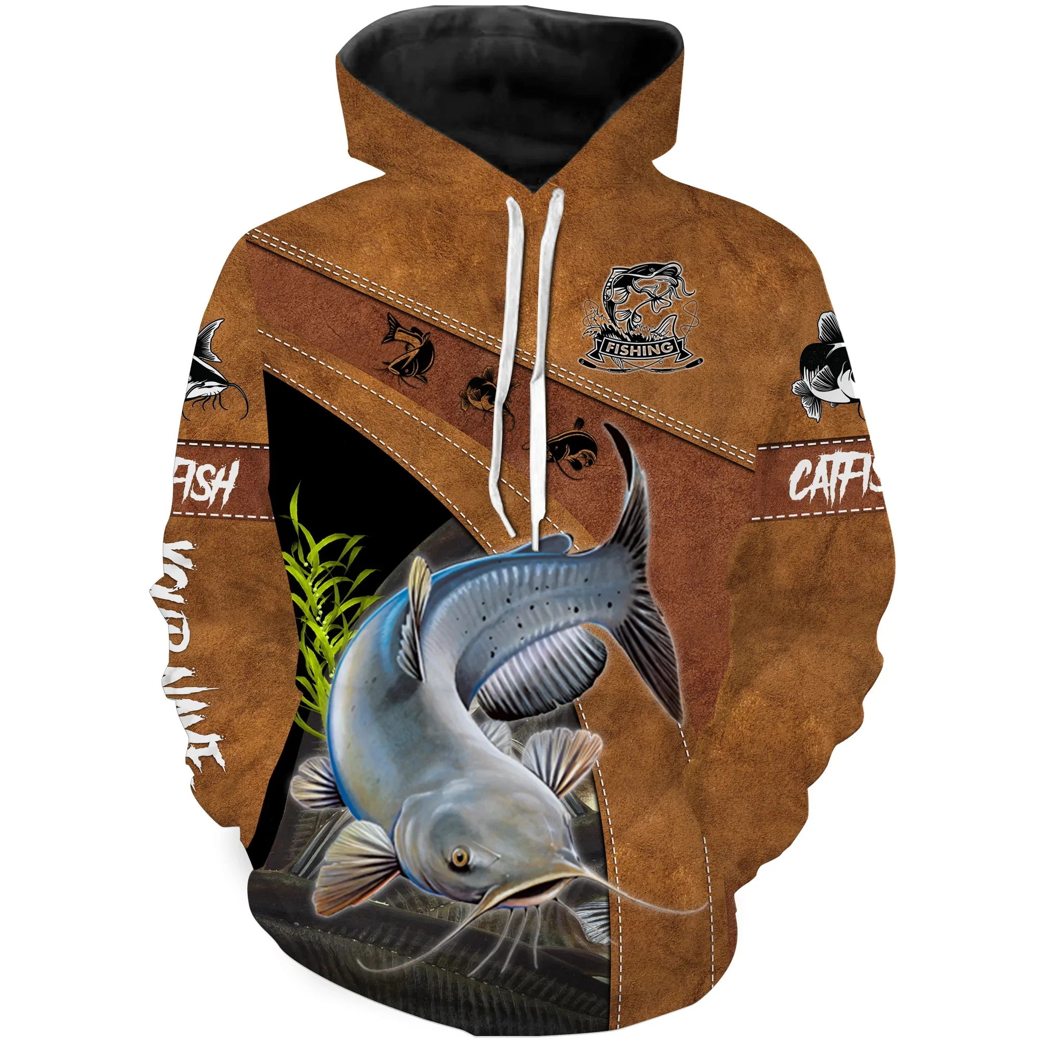 Sudadera de pesca personalizada – Pez Gato 3D con tu nombre - imagen 3