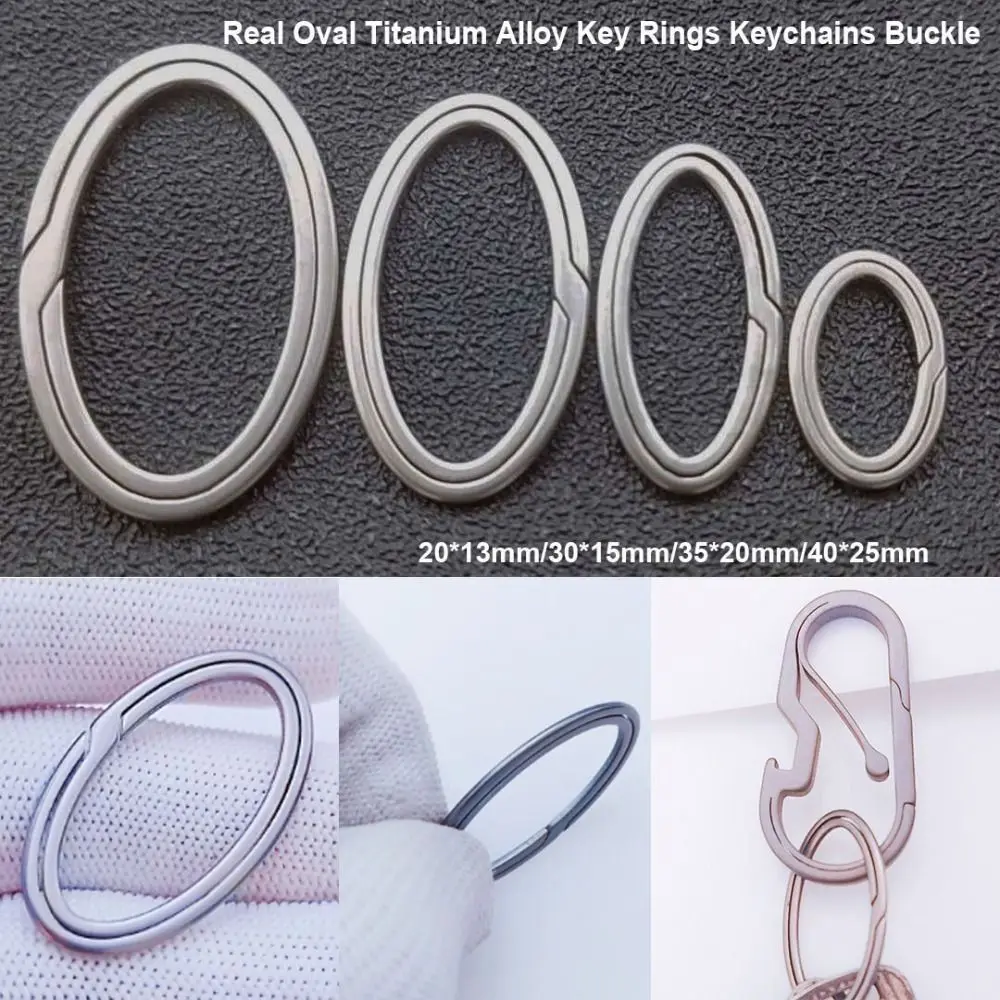 Nuevos llaveros de aleación de titanio ovalados reales, llavero de coche de varios tamaños súper ligero para hombre, colgante con hebilla, regalo creativo masculino - imagen 4