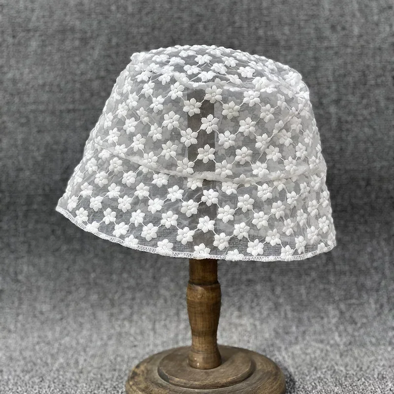 Sombrero de sol de encaje transpirable para mujer, sombrero de cubo, sombrero de lona, los estudiantes usan sombreros planos, sombreros finos de verano al aire libre - imagen 3