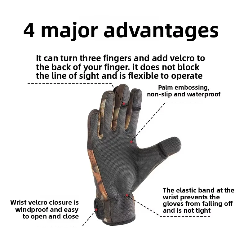 Ciclismo al aire libre, montañismo, deportes de motocicleta, calidez de invierno, rocío, pesca antideslizante de tres dedos, guantes a prueba de viento - imagen 2