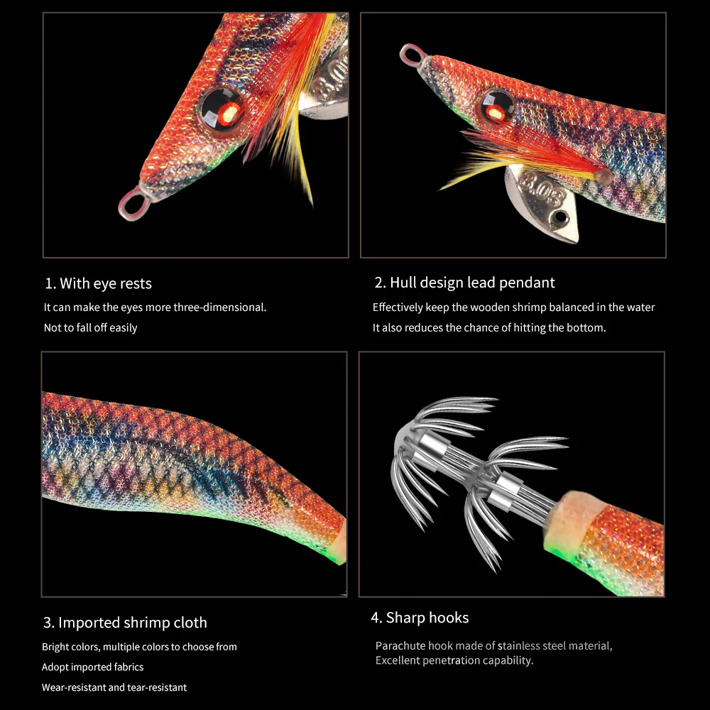 Cebo de calamar FSDZSO 3.0S #   Anzuelo de calamar, señuelos de camarones de madera, plantillas, cebo de sepia, simulación realista, cebo de pulpo de silicona - imagen 2