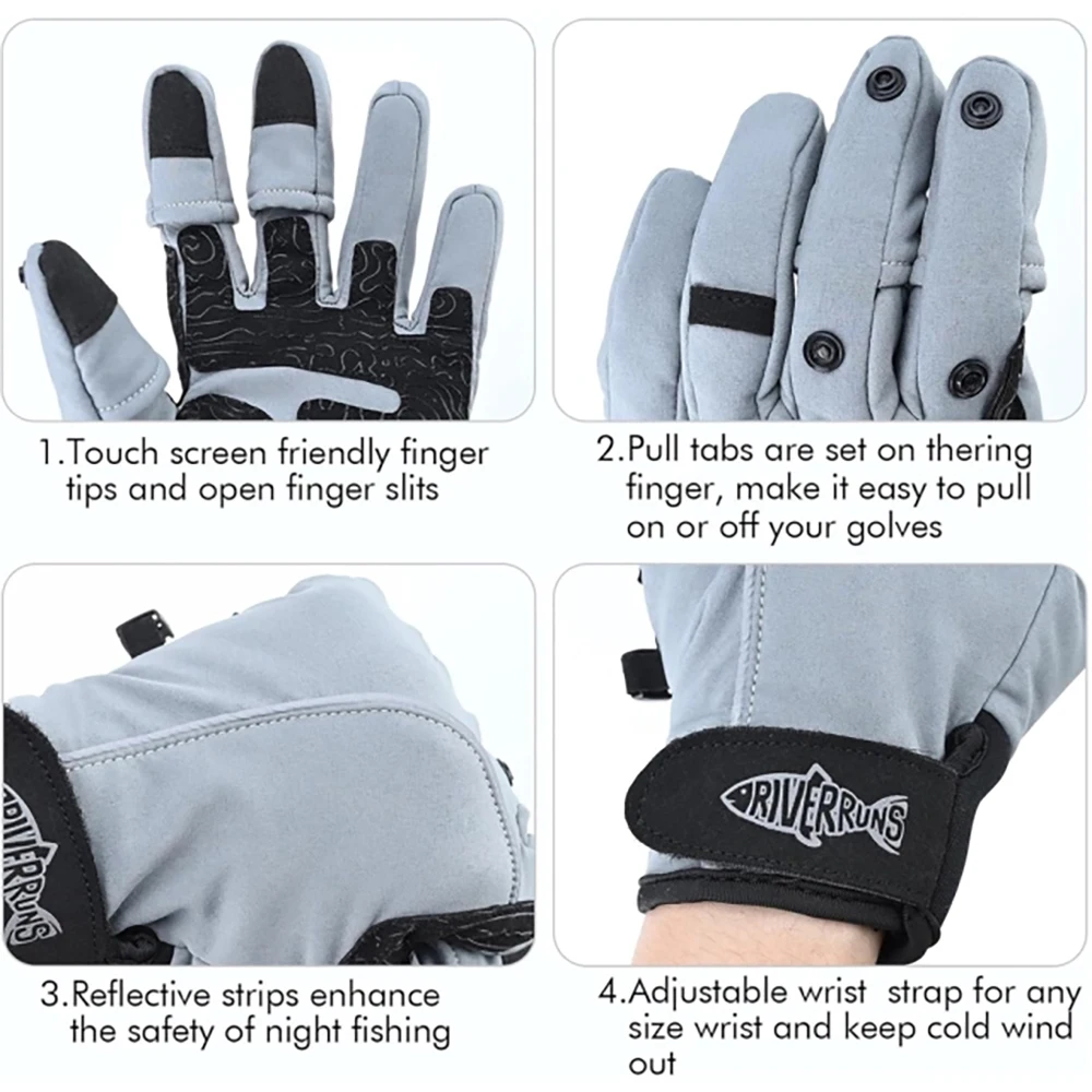 Aventik Guantes de pesca de invierno resistentes al viento e impermeables Forro polar Compatibilidad con pantalla táctil Cuero sintético duradero - imagen 5