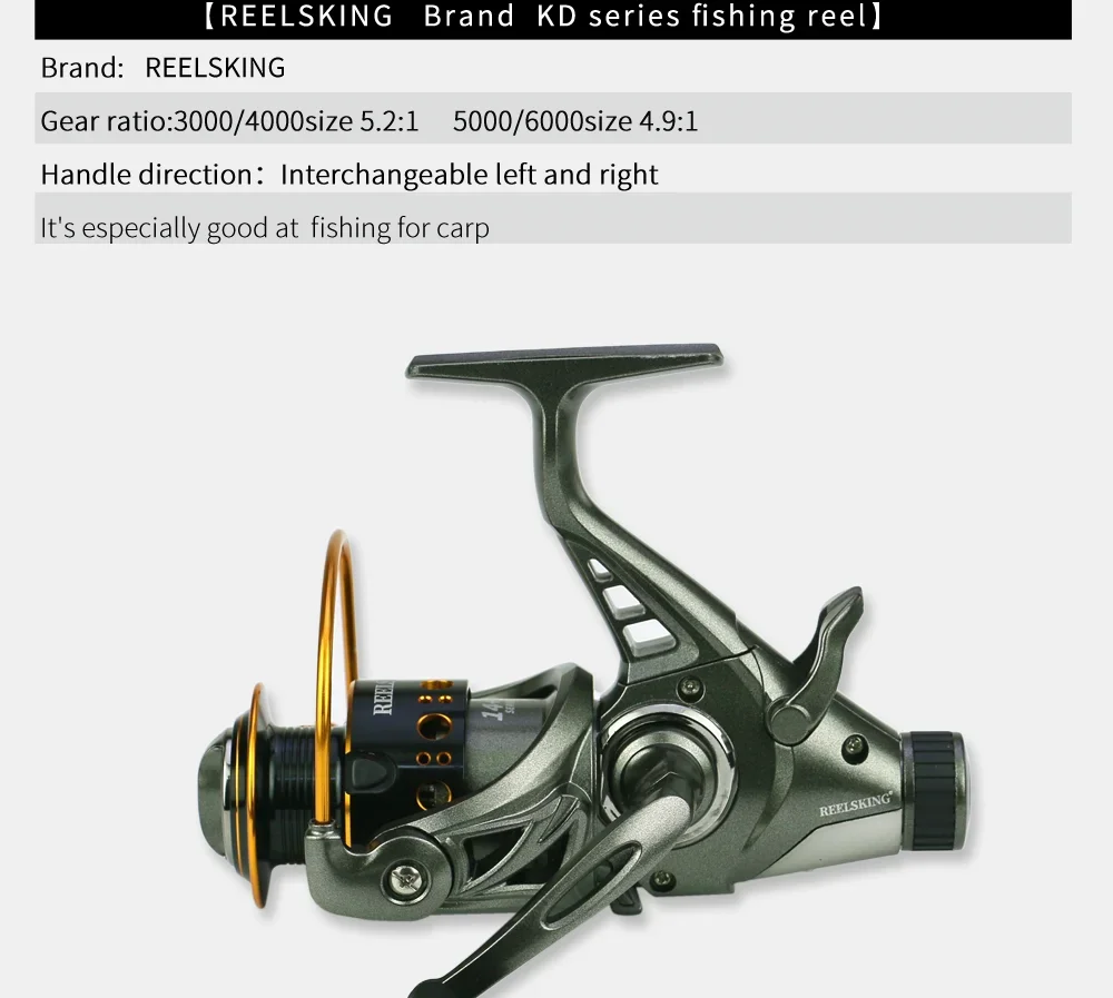 Un carrete de pesca con un mango verde