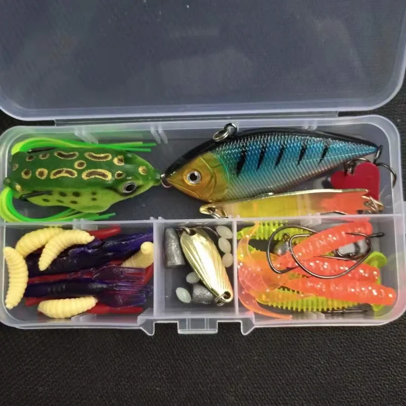 Wondersee-Kit de Señuelos de Pesca, 40 Uds., cuchara VIB de rana, cabeza de plantilla, cola en T, gusanos de camarón suaves, caja de almacenamiento de cuentas, venta al por mayor, liquidación de existencias - imagen 4