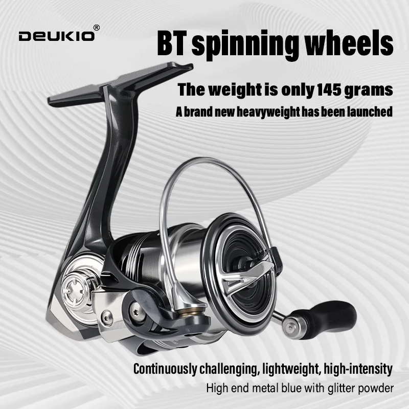DEUKIO Carrete spinning ultraligero – Mango CNC 5.2:1 para mar y dulce