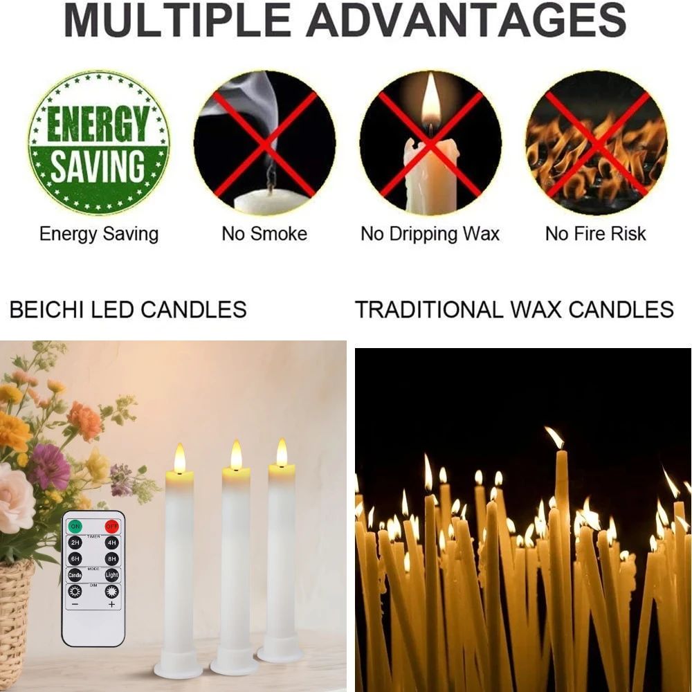 Velas LED parpadeantes con mando y soporte 3D para Navidad - imagen 2