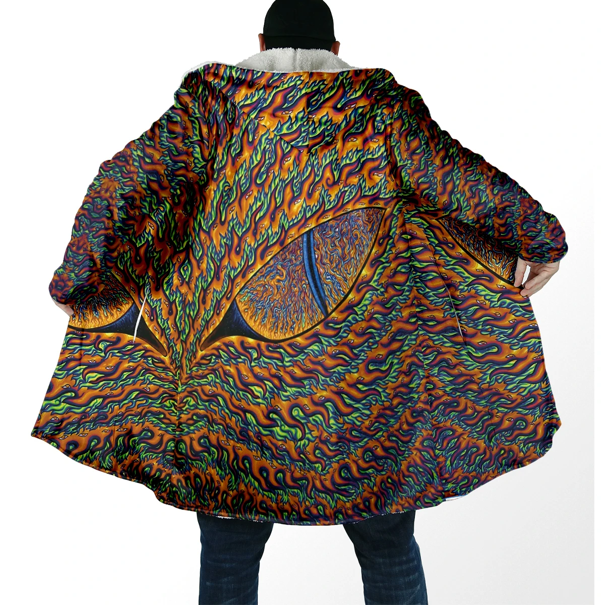 Capa de moda de invierno para hombre Trippy Mandala psicodélico estampado 3D capa gruesa de lana con capucha Unisex Casual capa cálida DP102 - imagen 5